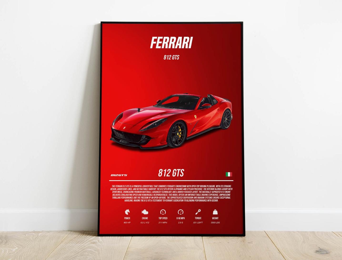 Ferrari 812 GTS - Sport Car Poster Print | Architeg Prints